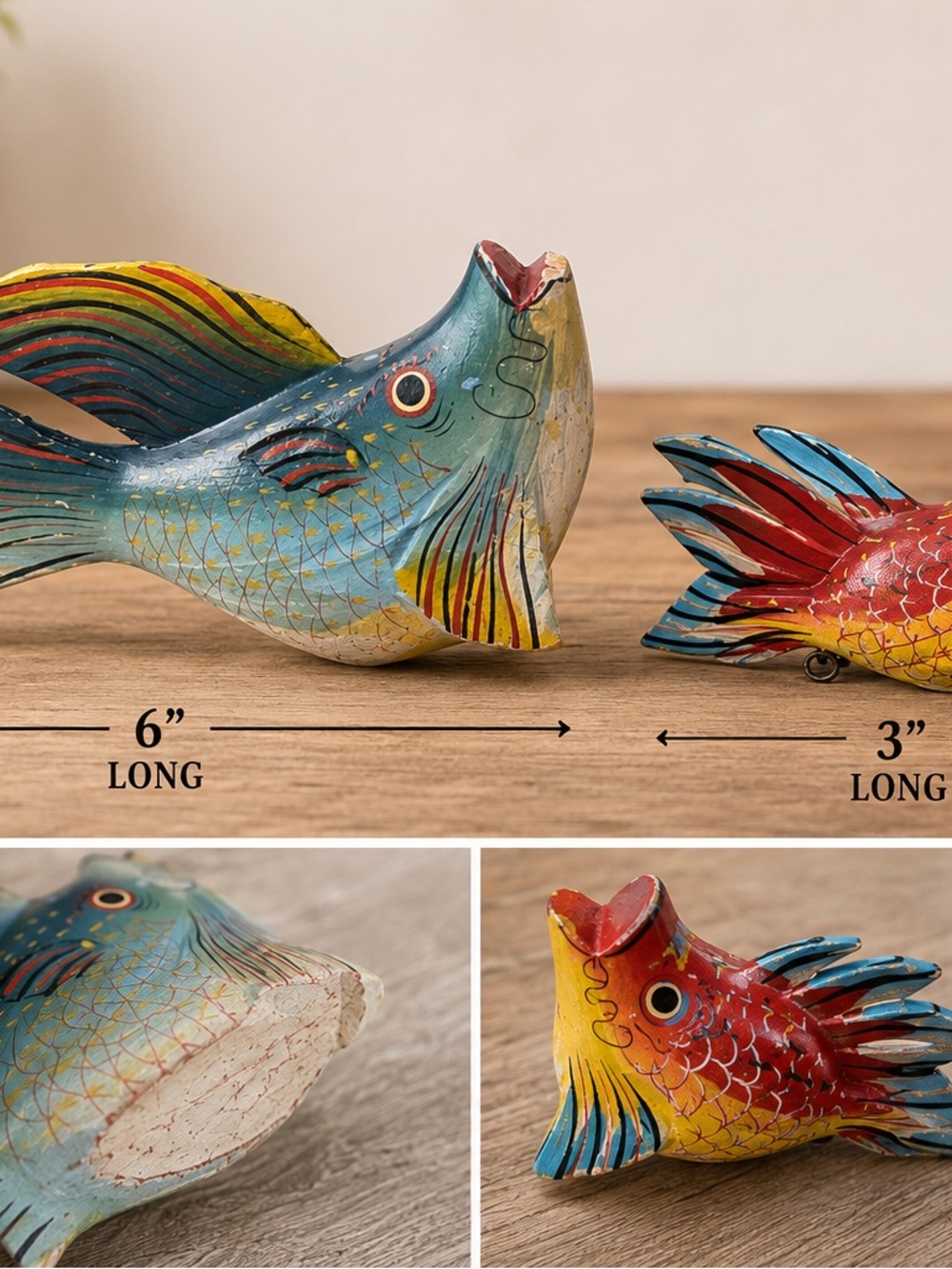 Hand-Painted Blue & Red Fish Décor Set - Nautical Pet Fish Accent